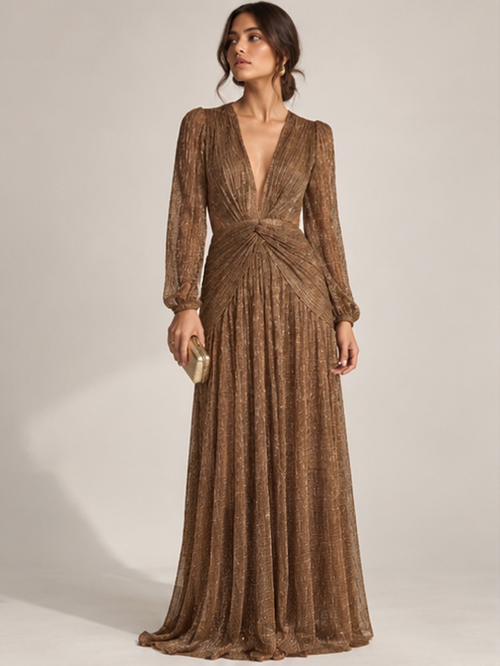 Gianni Bini Women's Brown Cutout Wrap Maxi Dress Long Sleeve Size 8 NWT